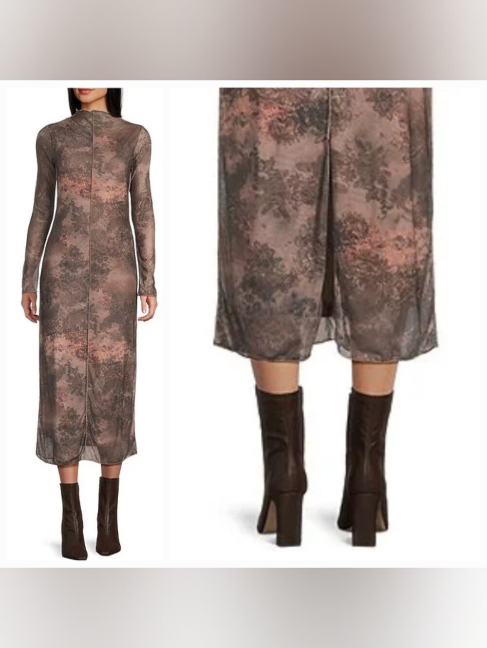 Y2K Emory Park Mesh Bodycon Maxi Dress Size Small Brown Floral Whimsigoth Grunge